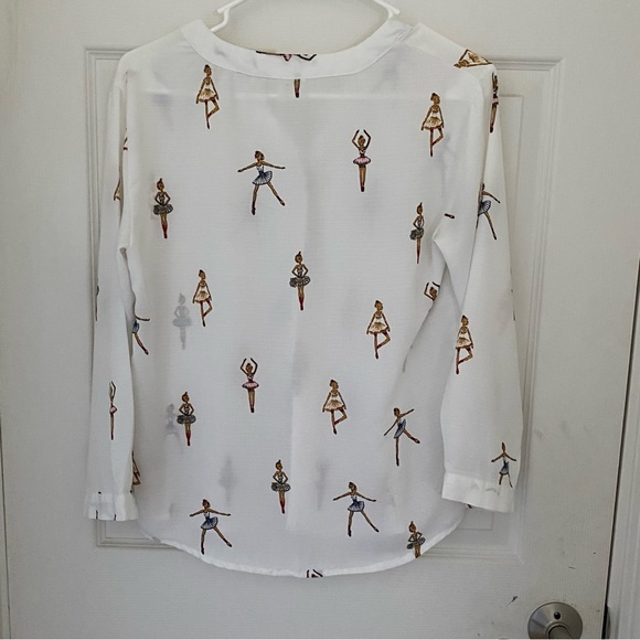 Ballerina print white chiffon blouse - Picture 4 of 5